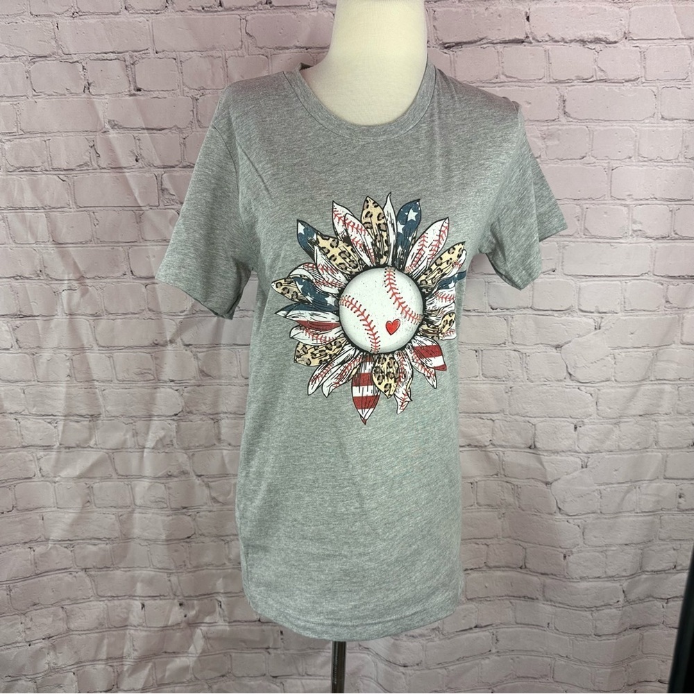 NWT bella canvas boutique graphic tee baseball sunflower leopard print
